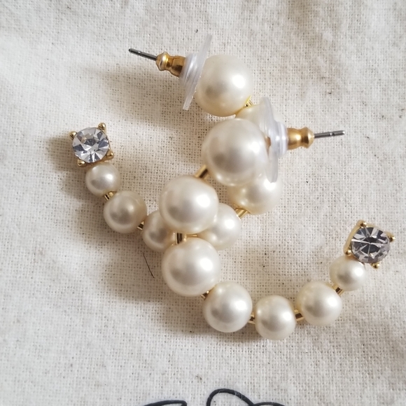 J. Crew Jewelry J Crew Pearl And Crystal Mini Hoop Earrings Poshmark